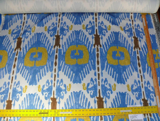 Scalamandre Oasis Outdoor Print Ivory, Blue, Yellow Large Ikat Suzani MSRP USD 198/Y