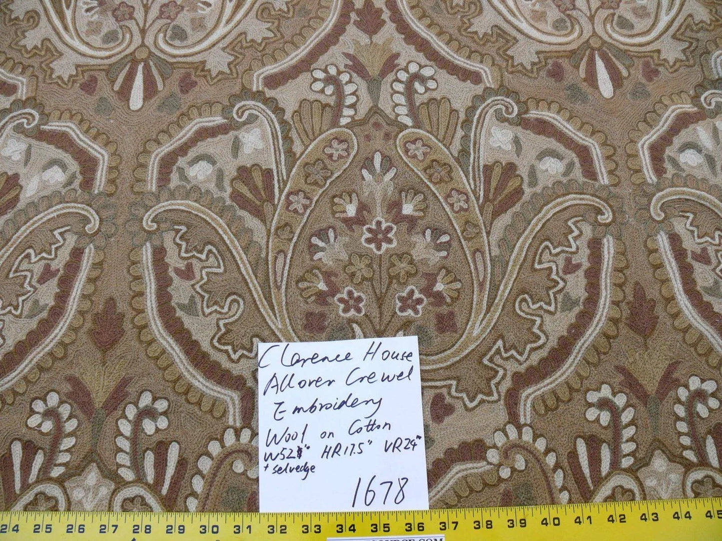 Old World Weavers Shaldar Crewel Allover Medallion Crewel Beige Oatmeal On Natural Wool On Cotton MSRP USD 708/yard