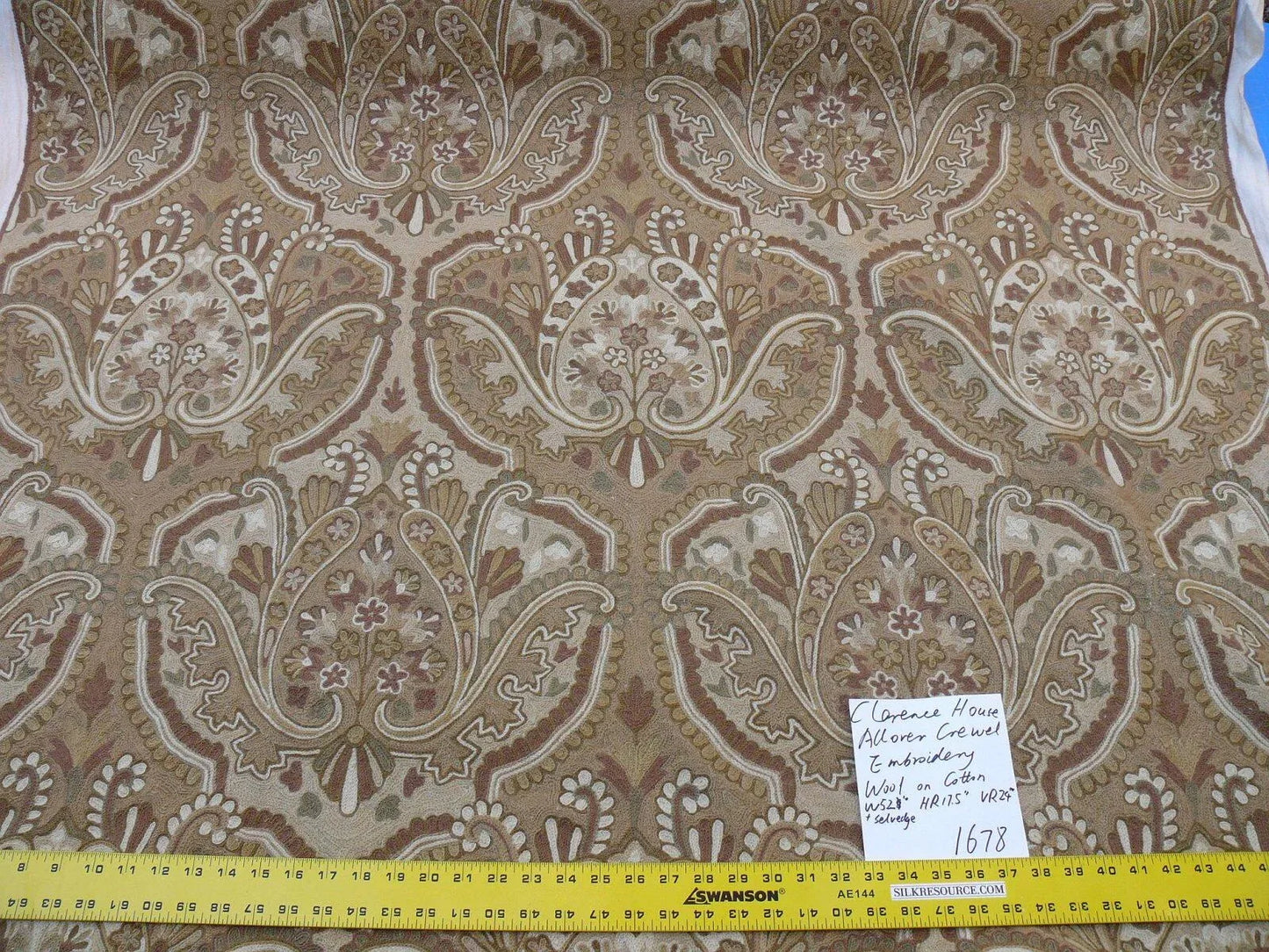 Old World Weavers Shaldar Crewel Allover Medallion Crewel Beige Oatmeal On Natural Wool On Cotton MSRP USD 708/yard