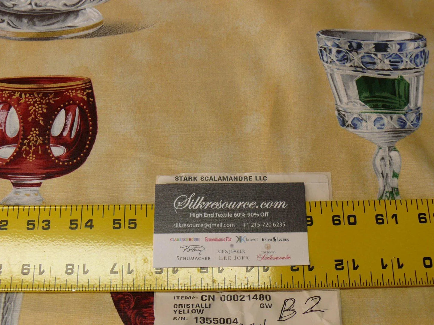 Scalamandre Hand Print Cristalli Yellow Crystal Cut Glasses Bty MSRP USD 164/Y