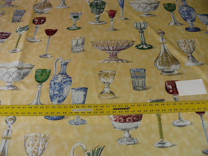 Scalamandre Hand Print Cristalli Yellow Crystal Cut Glasses Bty MSRP USD 164/Y