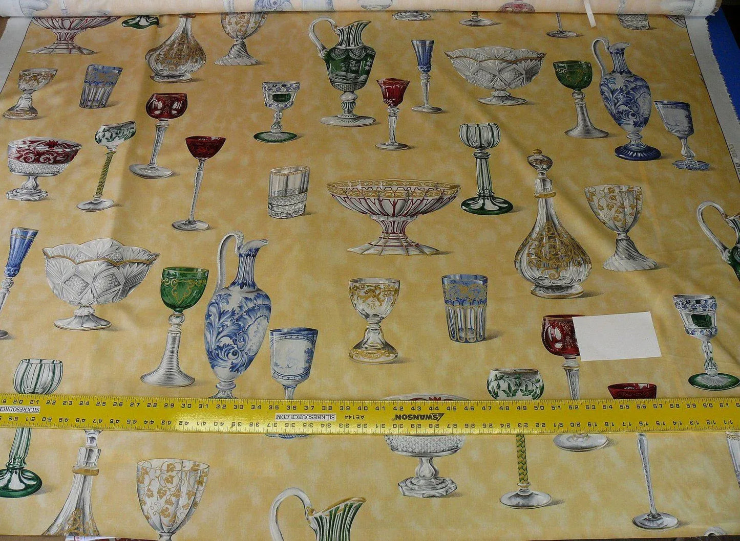 Scalamandre Hand Print Cristalli Yellow Crystal Cut Glasses Bty MSRP USD 164/Y