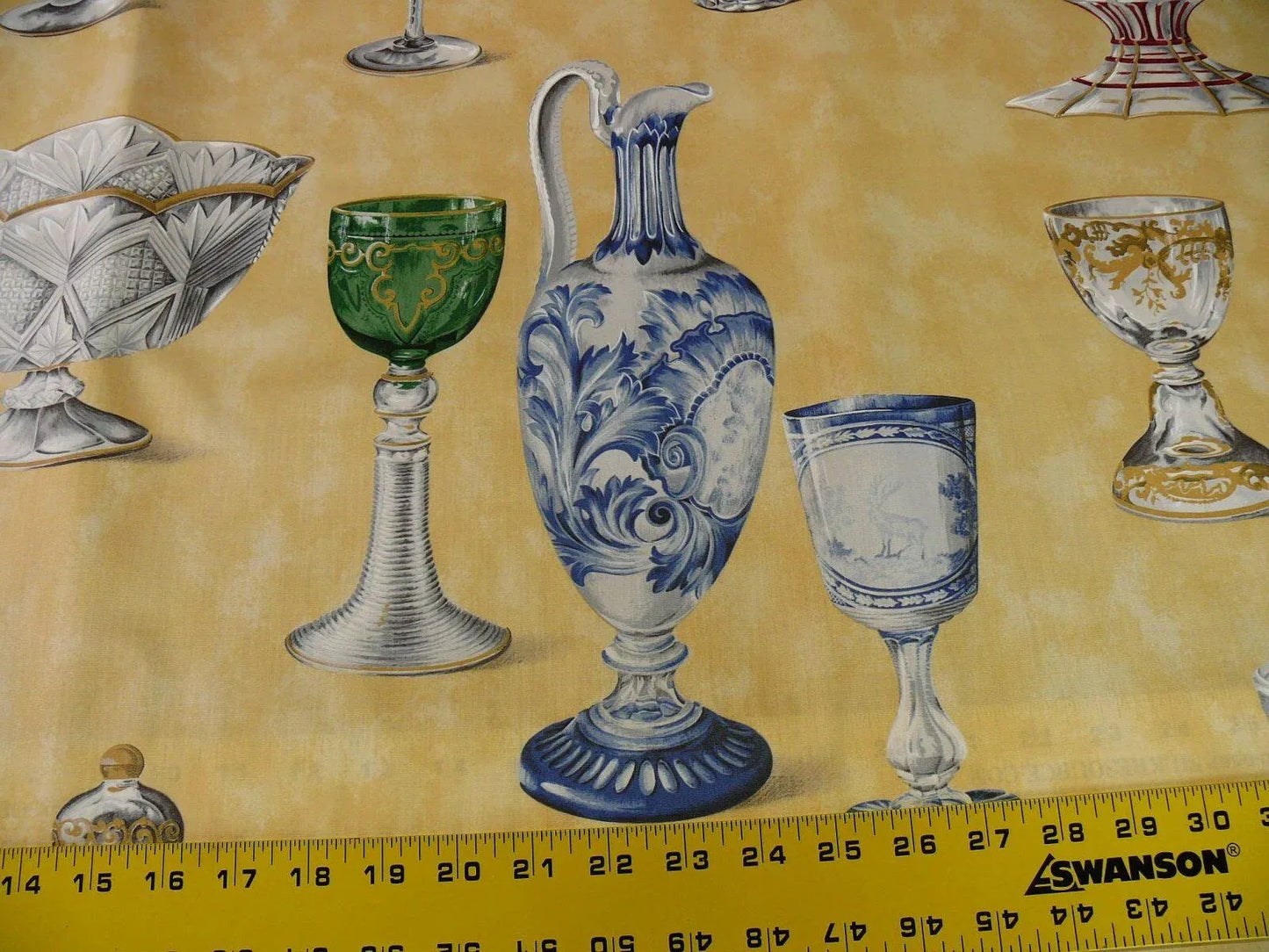 Scalamandre Hand Print Cristalli Yellow Crystal Cut Glasses Bty MSRP USD 164/Y