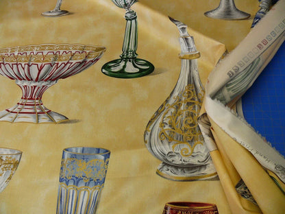 Scalamandre Hand Print Cristalli Yellow Crystal Cut Glasses Bty MSRP USD 164/Y