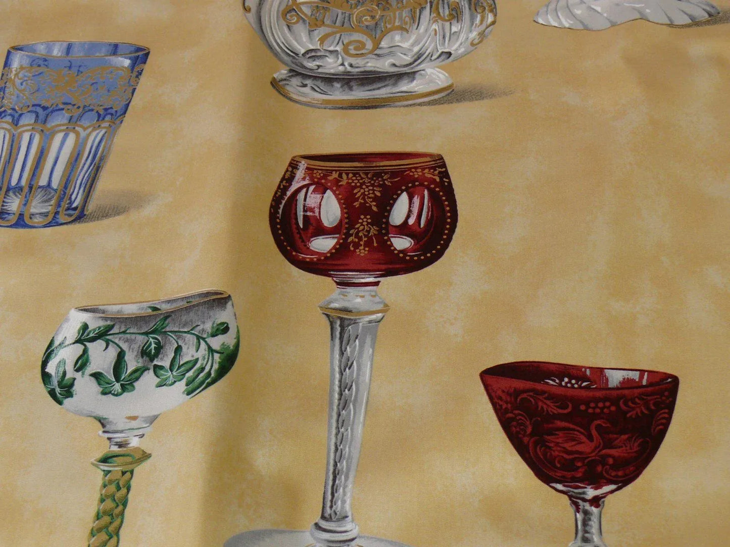 Scalamandre Hand Print Cristalli Yellow Crystal Cut Glasses Bty MSRP USD 164/Y