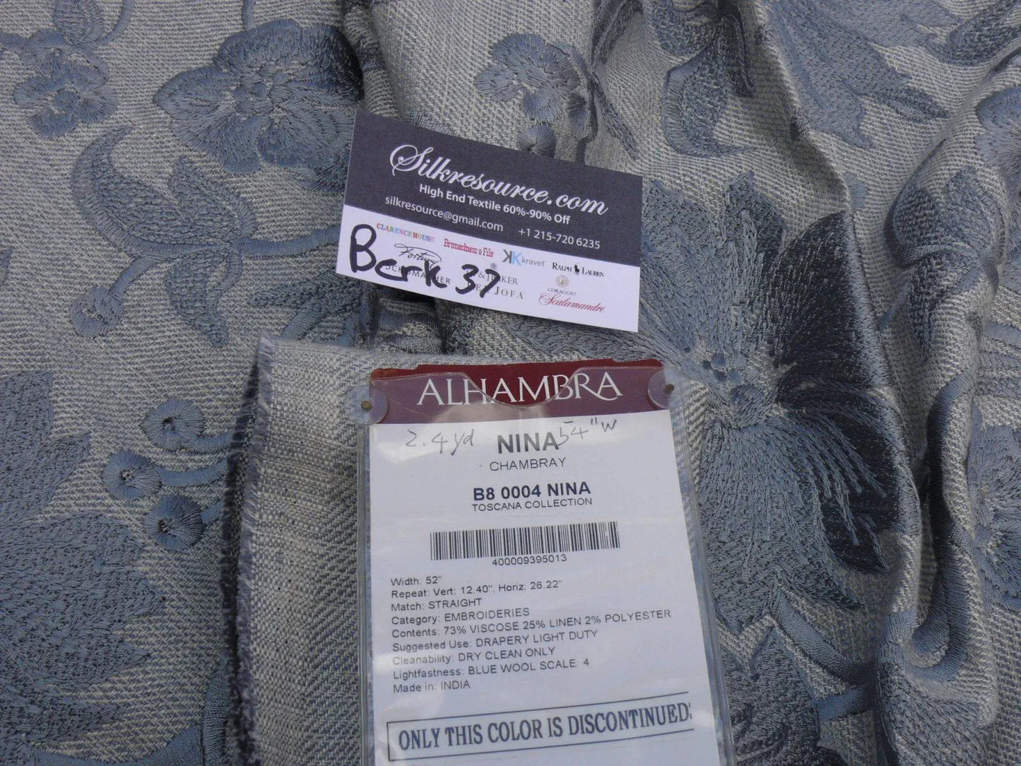 6 Berkbox37 Length Scalamandre Nina Chambray Blue Linen Flower Power Embroidery 2.4y MSRP USD 300+/Y