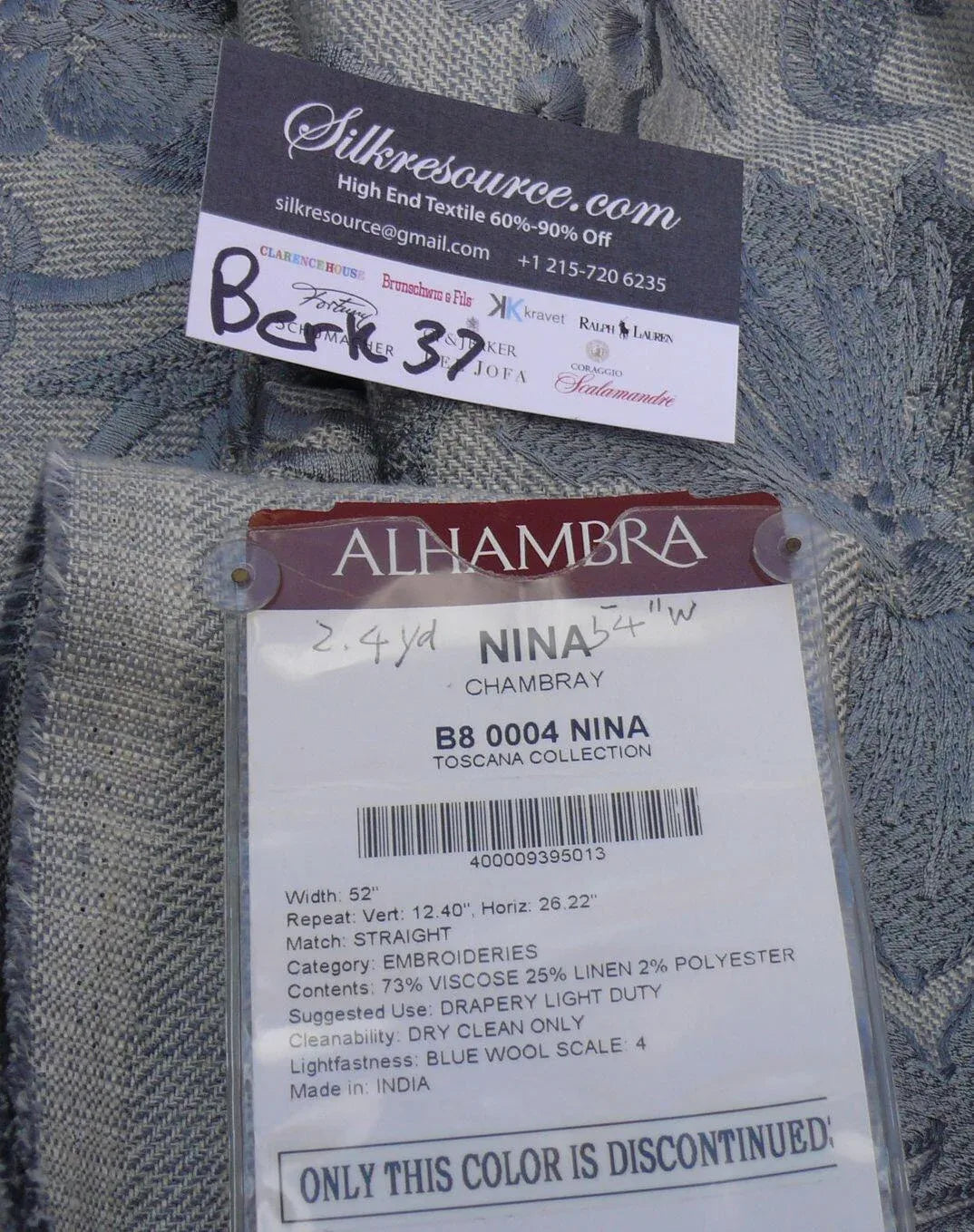 6 Berkbox37 Length Scalamandre Nina Chambray Blue Linen Flower Power Embroidery 2.4y MSRP USD 300+/Y