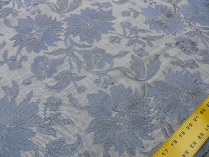 6 Berkbox37 Length Scalamandre Nina Chambray Blue Linen Flower Power Embroidery 2.4y MSRP USD 300+/Y