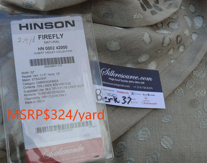 7 Berkbox37 Length Scalamandre Hinson Firefly Natural By Albert Hadley Linen Flower Power Embroidery Beige Brown 2.4y MSRP USD 390/Y