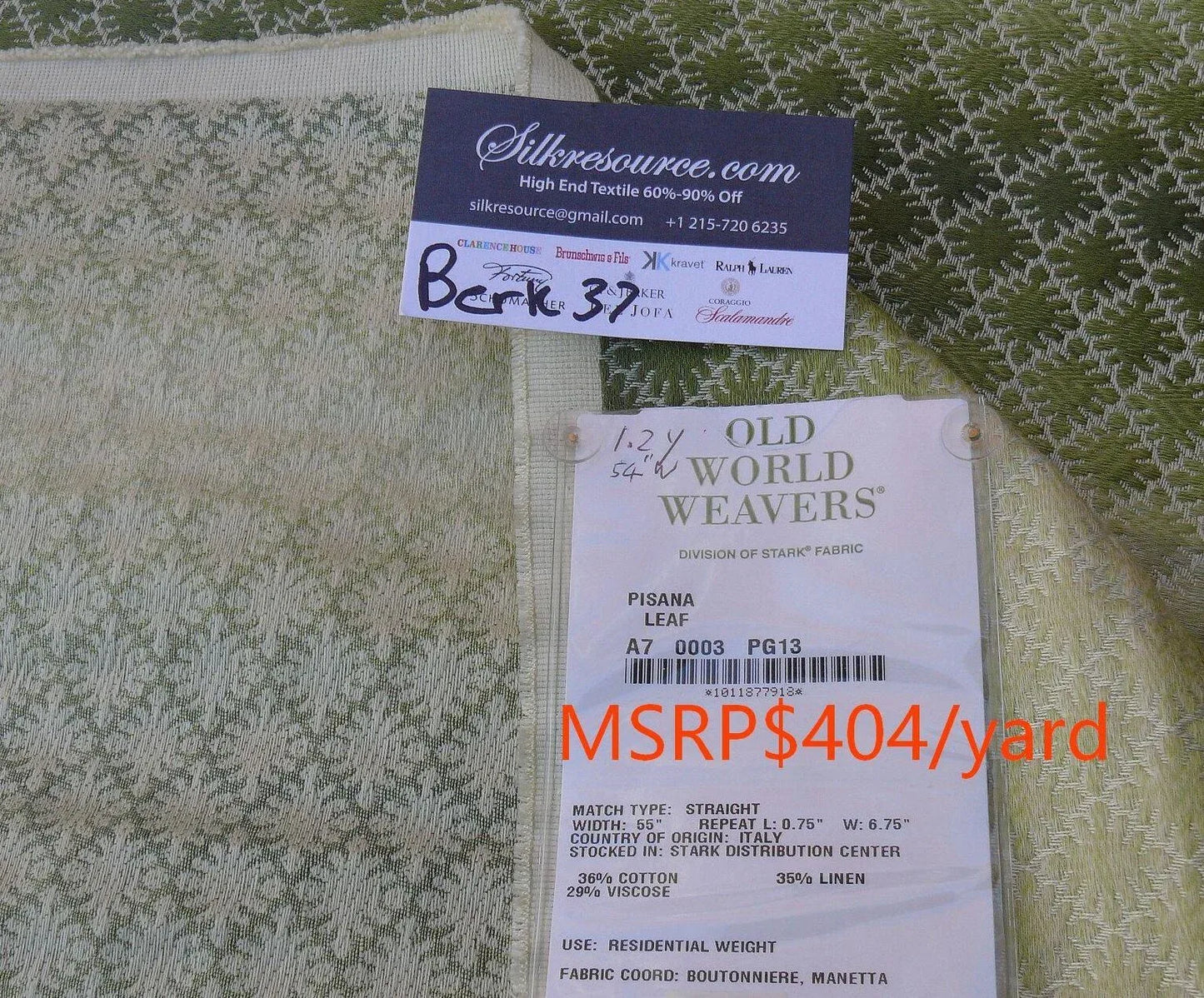 10 Berkbox37 Length Scalamandre Pisana Leaf Green Woven Daisy Ombre Stripe 1.2y MSRP USD 404/Y