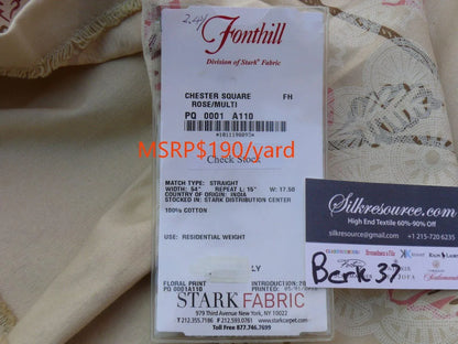 12 Berkbox37 Length Scalamandre Chester Square Rose Pink Cotton Print 2.4y MSRP USD 190/Y