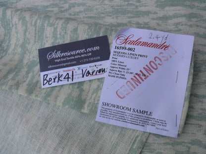 2 Berkbox41 Scalamandre Length Sequoia Linen Print Modern Luxury Mineral Green Beige 2.4yard