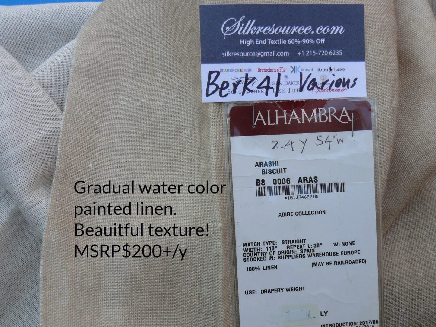 3 Berkbox41 Scalamandre Length Arashi Biscult Beige White 2.4yards 54”w MSRP USD 200+/yard