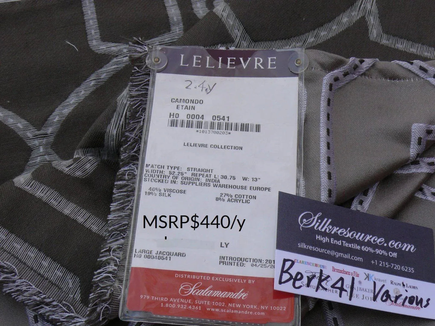 4 Berkbox41 Scalamandre Length Camondo Etain Gray White  2.4yard MSRP USD 440/yard