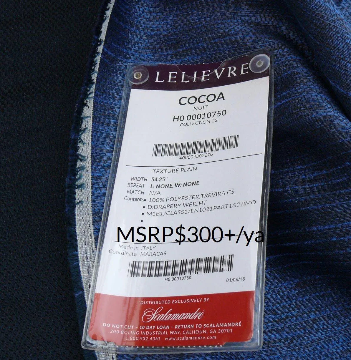 3 Berkbox45 Scalamandre 2.4 Yards "cocoa" Blue And Black Reversible