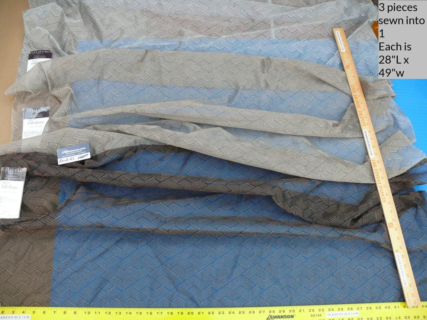 8 Berkbox45 Scalamandre 2.4 Yards 3 Pieces Sewn Together - Each 28" X 49" Galon Sheer "acajou", "pyrite", "argent"