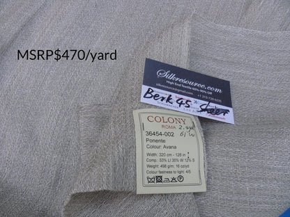 9 Berkbox45 Scalamandre 2.4 Yards Colony "roma" Avana, Linen Wool Blend MSRP USD470/Y