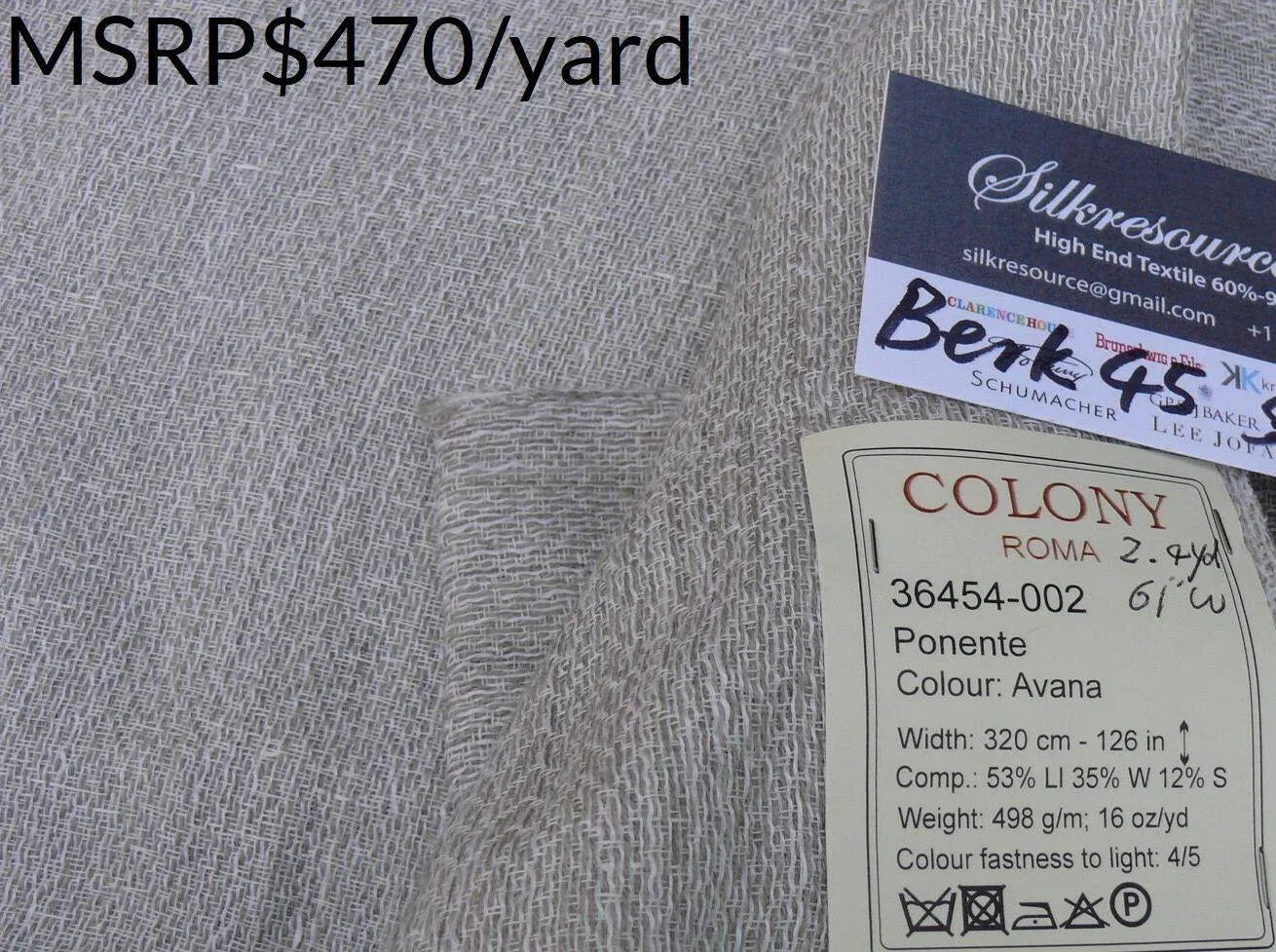 9 Berkbox45 Scalamandre 2.4 Yards Colony "roma" Avana, Linen Wool Blend MSRP USD470/Y