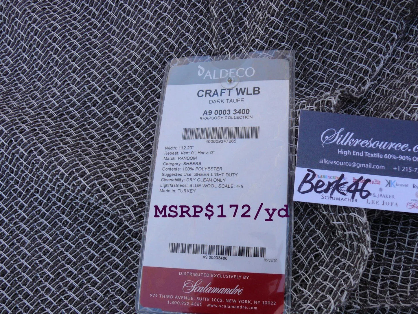 2 Berkbox46 Scalamandre 2.4 Yards "craft" Wlb, Dark Taupe Sheer