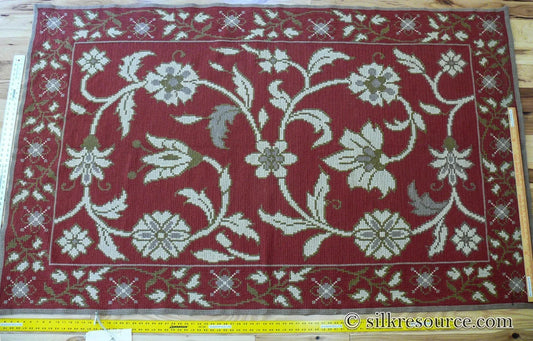 Stark Hodos Indian Red Rug 100% Wool Flat Weave Red Beige/Cream Bronze Rose Tulip Lily Floral MSRP 1800