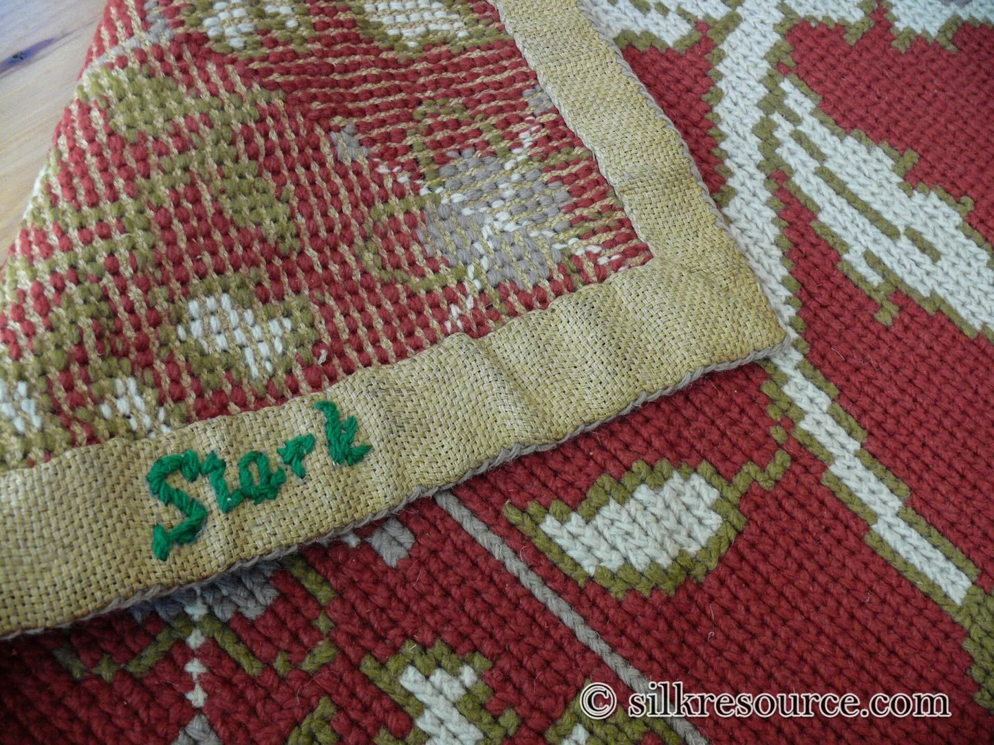 Stark Hodos Indian Red Rug 100% Wool Flat Weave Red Beige/Cream Bronze Rose Tulip Lily Floral MSRP 1800