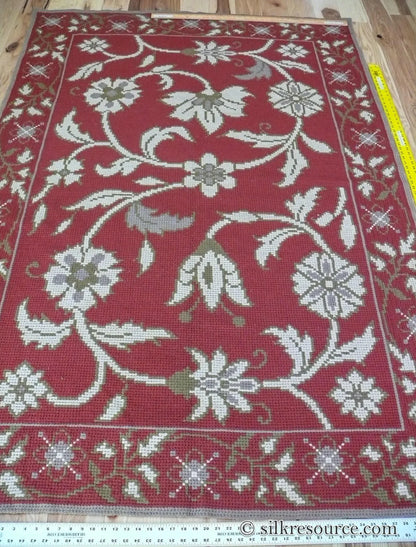 Stark Hodos Indian Red Rug 100% Wool Flat Weave Red Beige/Cream Bronze Rose Tulip Lily Floral MSRP 1800