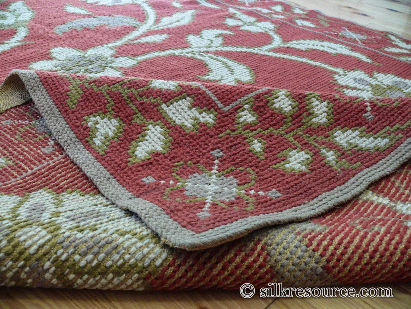 Stark Hodos Indian Red Rug 100% Wool Flat Weave Red Beige/Cream Bronze Rose Tulip Lily Floral MSRP 1800