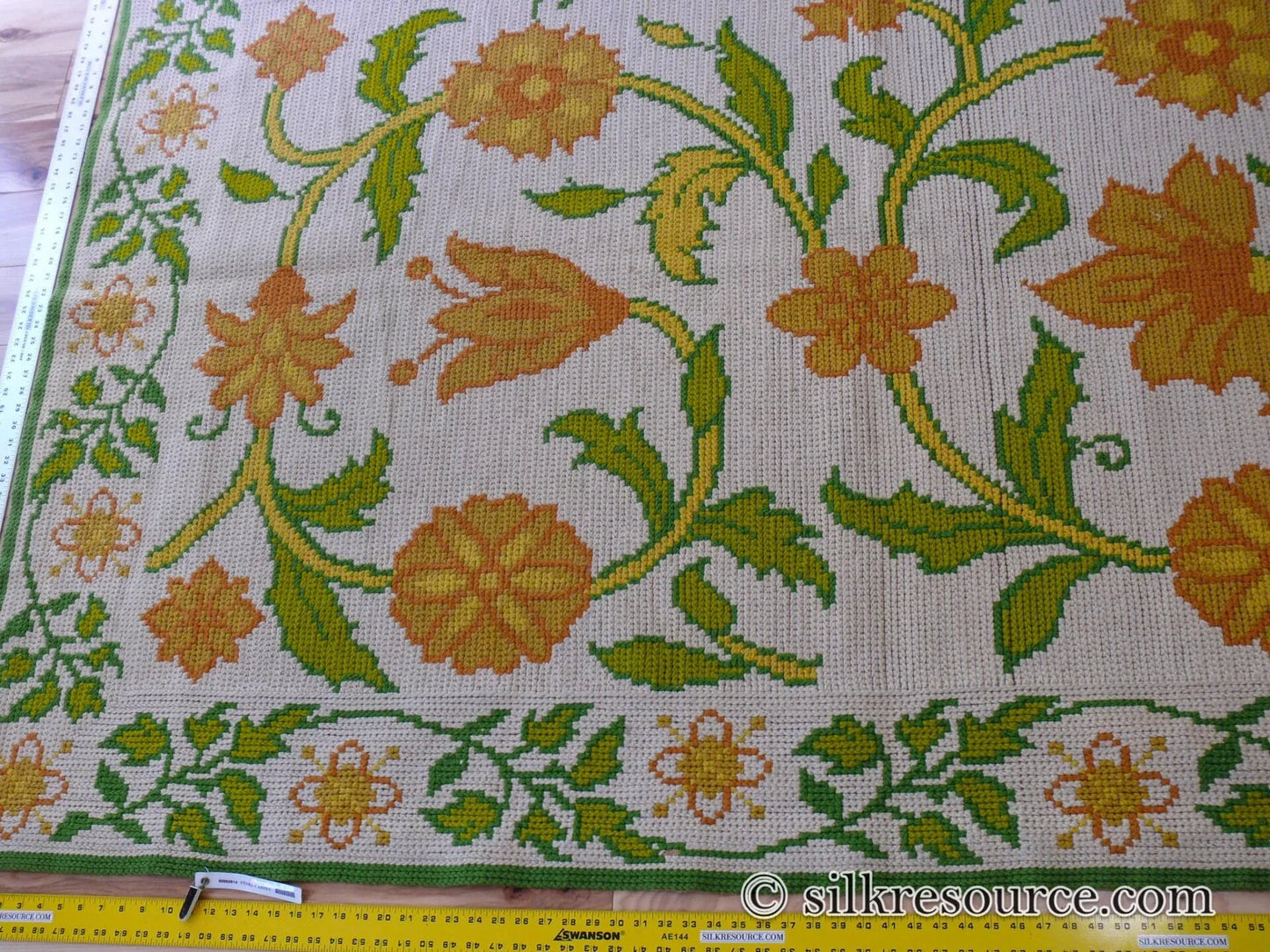 Goldenrod 7'3"x4'10" Rug, Orange Gold Green Tulips, Sunflowers - MSRP 1400
