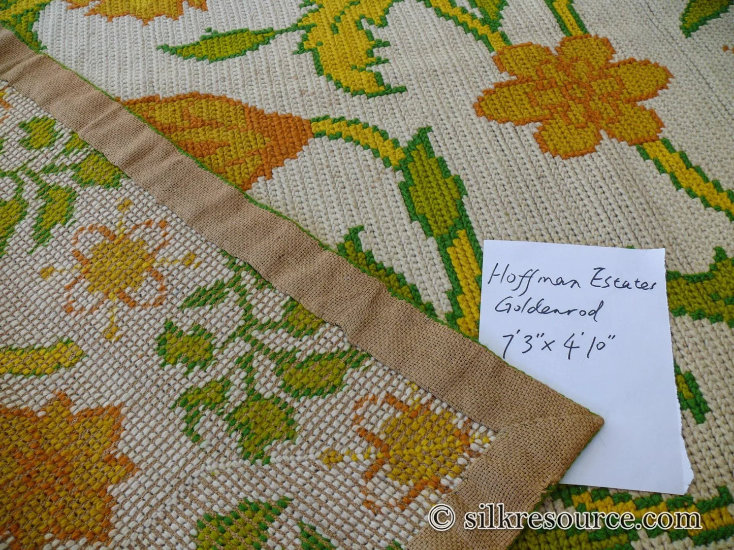 Goldenrod 7'3"x4'10" Rug, Orange Gold Green Tulips, Sunflowers - MSRP 1400