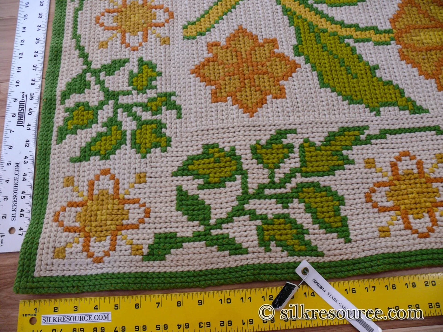 Goldenrod 7'3"x4'10" Rug, Orange Gold Green Tulips, Sunflowers - MSRP 1400