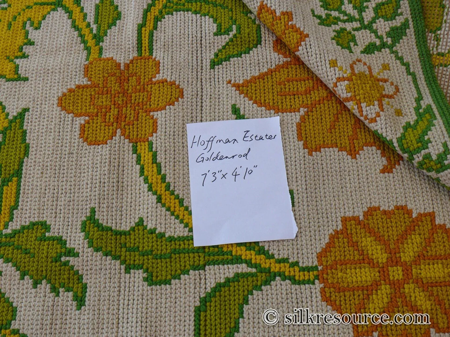 Goldenrod 7'3"x4'10" Rug, Orange Gold Green Tulips, Sunflowers - MSRP 1400