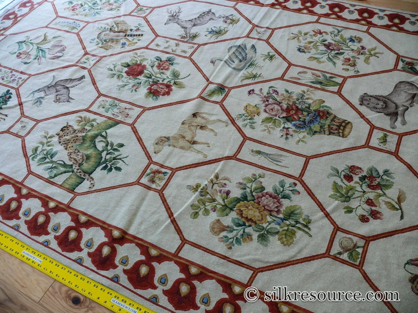 Stark BARENTU SILVER  Diamond Barratta Collection Leopard Deer Bird Flora Zoology 100% Wool 5x9' MSRP USD2300