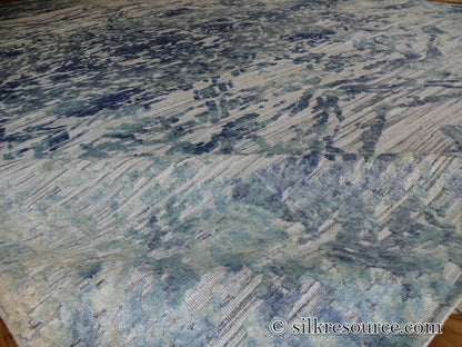 Stark Cedartown Light Slate Grey Modern Blue Grey Rug Medallion Hand Knotted - 100% Silk - 9x12' MSRP USD16250