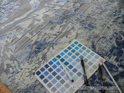 Stark Cedartown Light Slate Grey Modern Blue Grey Rug Medallion Hand Knotted - 100% Silk - 9x12' MSRP USD16250