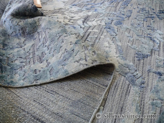 Stark Cedartown Light Slate Grey Modern Blue Grey Rug Medallion Hand Knotted - 100% Silk - 9x12' MSRP USD16250