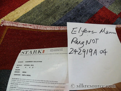 Stark Elfers Maroon Stripe 100% Silk Rug 4x6' Red Gold Black Stripe MSRP $2400