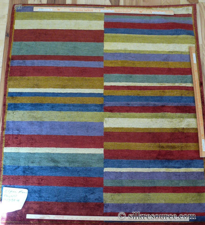 Stark Elfers Maroon Stripe 100% Silk Rug 4x6' Red Gold Black Stripe MSRP $2400
