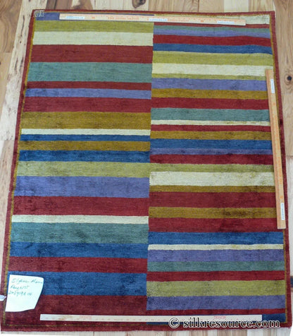 Stark Elfers Maroon Stripe 100% Silk Rug 4x6' Red Gold Black Stripe MSRP $2400
