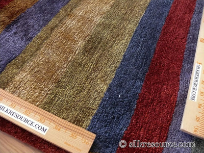 Stark Elfers Maroon Stripe 100% Silk Rug 4x6' Red Gold Black Stripe MSRP $2400