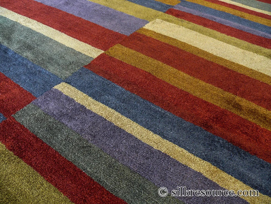 Stark Elfers Maroon Stripe 100% Silk Rug 4x6' Red Gold Black Stripe MSRP $2400