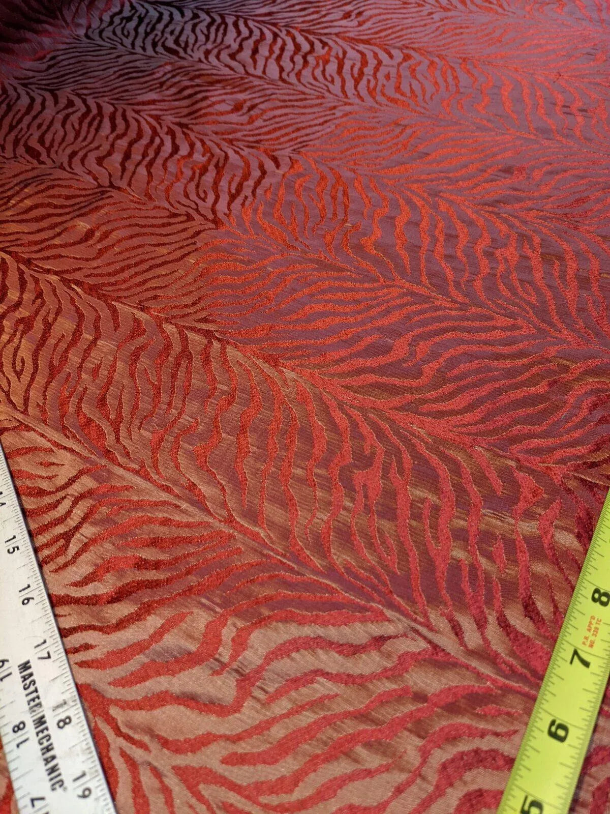By Yard Tiger Cheetah Silk And Viscose Blend Damask Red And Gold Iridescent #33