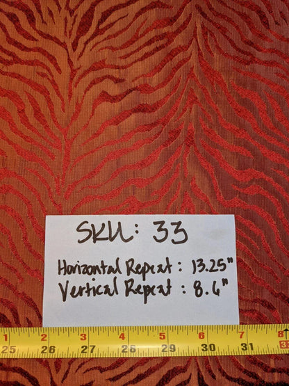 By Yard Tiger Cheetah Silk And Viscose Blend Damask Red And Gold Iridescent #33