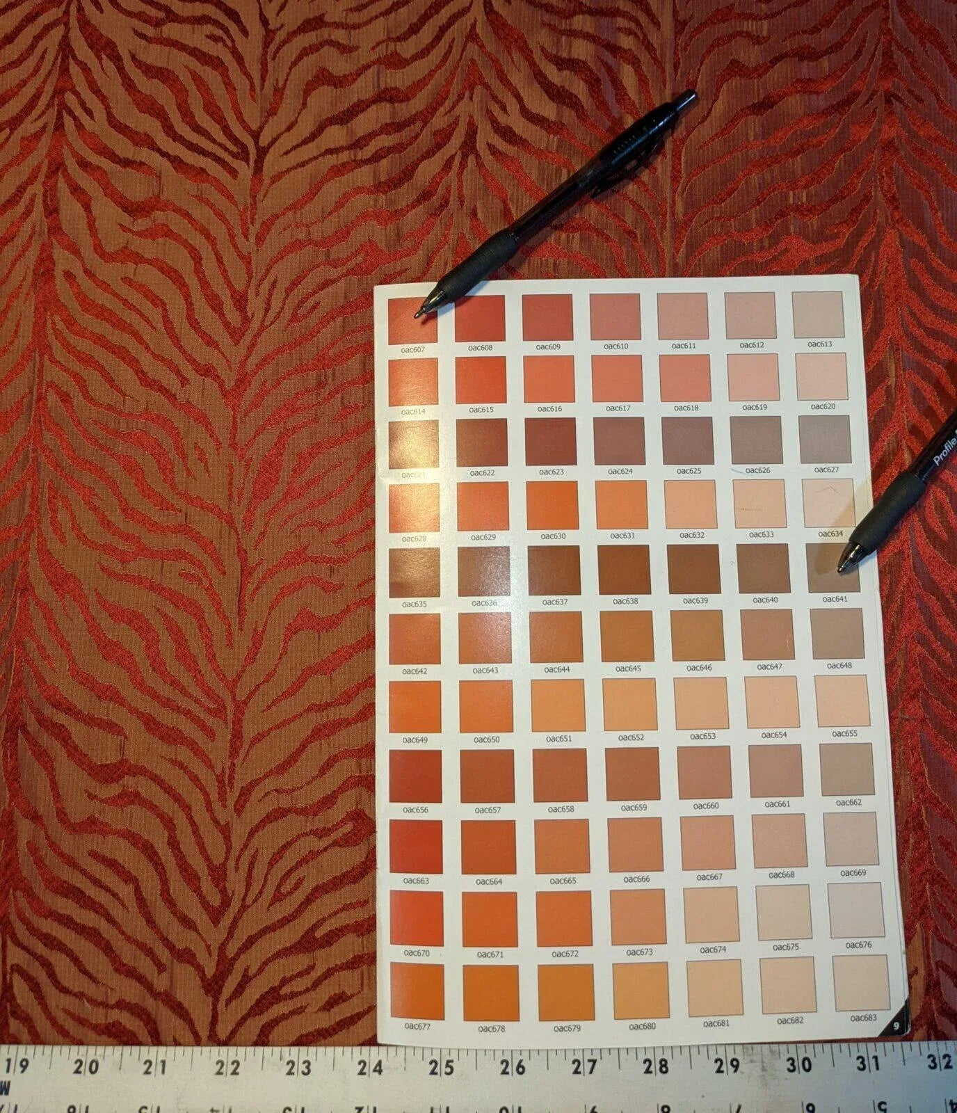 By Yard Tiger Cheetah Silk And Viscose Blend Damask Red And Gold Iridescent #33