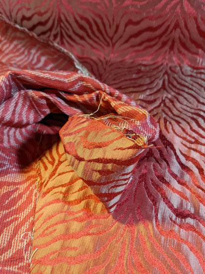 By Yard Tiger Cheetah Silk And Viscose Blend Damask Red And Gold Iridescent #33