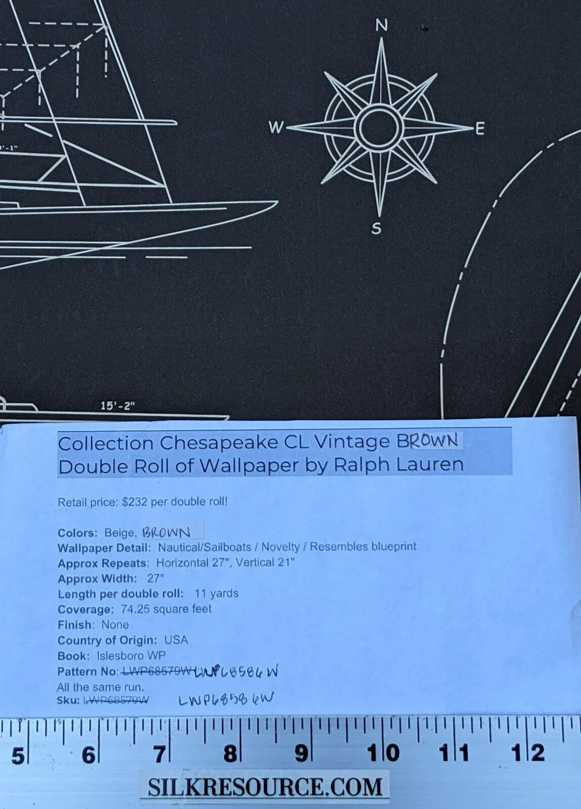 Dbl Roll Ralph Lauren Wallpaper Chesapeake Deep Brown Mahogany