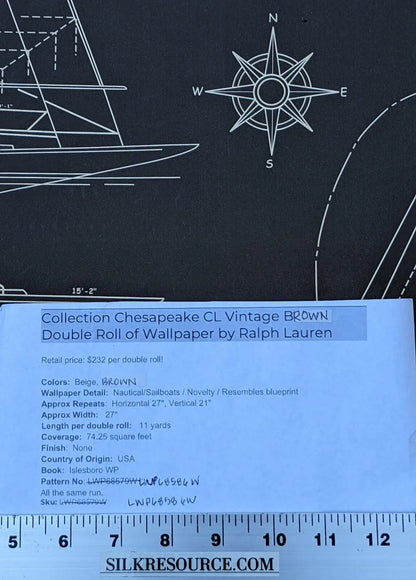 Dbl Roll Ralph Lauren Wallpaper Chesapeake Deep Brown Mahogany