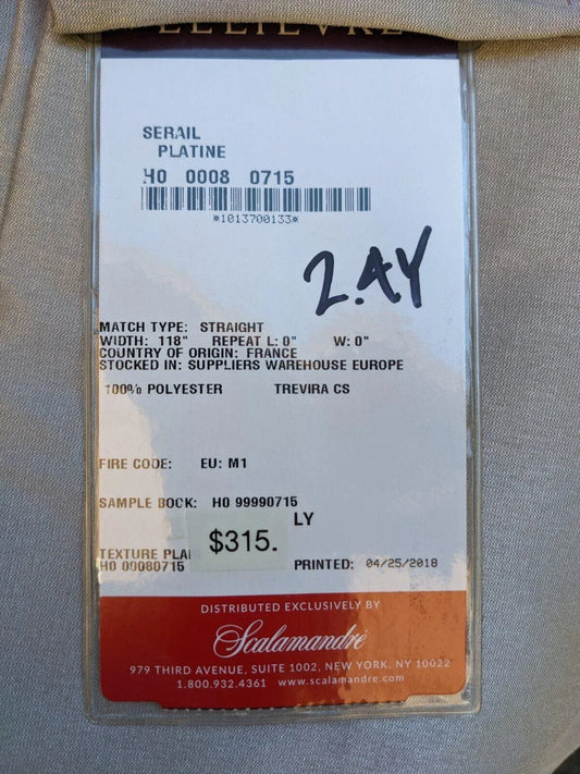 7 Ev6 2.4y Scalamandre Showroom Length Serail Palatine Beige Solid Luminous MSRP USD 315/Y