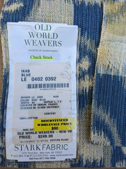 63 Ev11 Scalamandre Showroom Sample 21"x25" Ikab Blue Foliage Check Cotton MSRP USD 249/Y