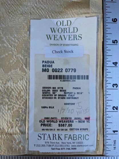 64 Ev11 Scalamandre Showroom Sample 21"x25" Padua Beige 100% Silk Floral MSRP USD 387/Y Minor Defect