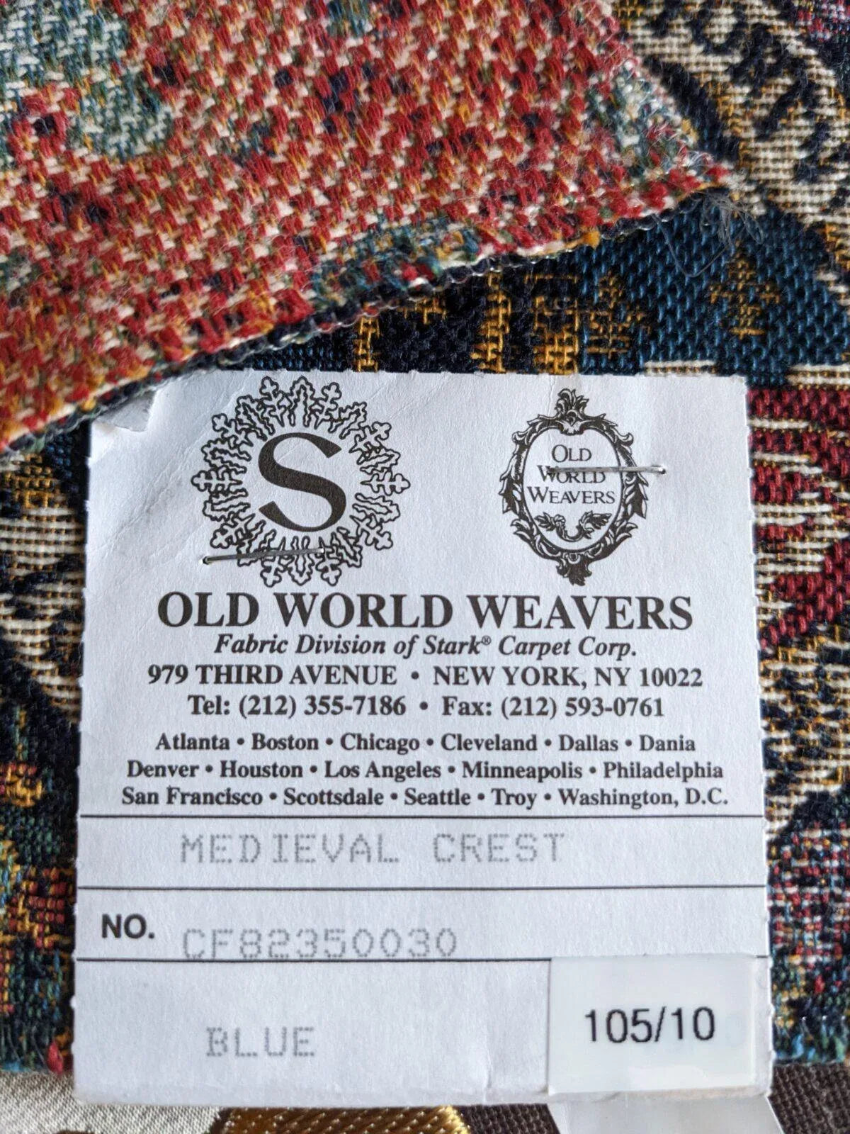 48 Ev11 Scalamandre Showroom Sample Square Medievel Crest Blue Tapestry